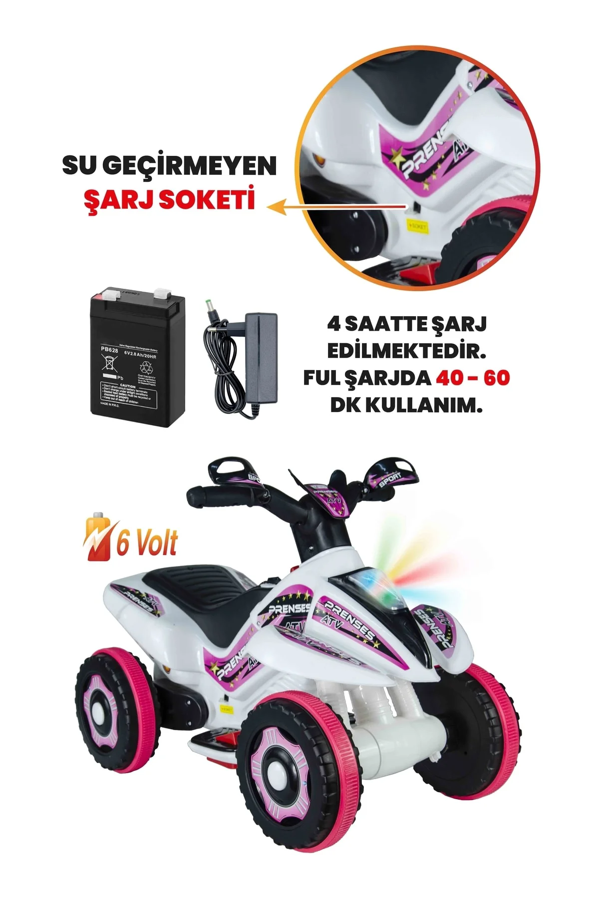 Rnger Beyaz Prenses Müzikli ve Led Işıklı Akülü Bingit Atv 6V