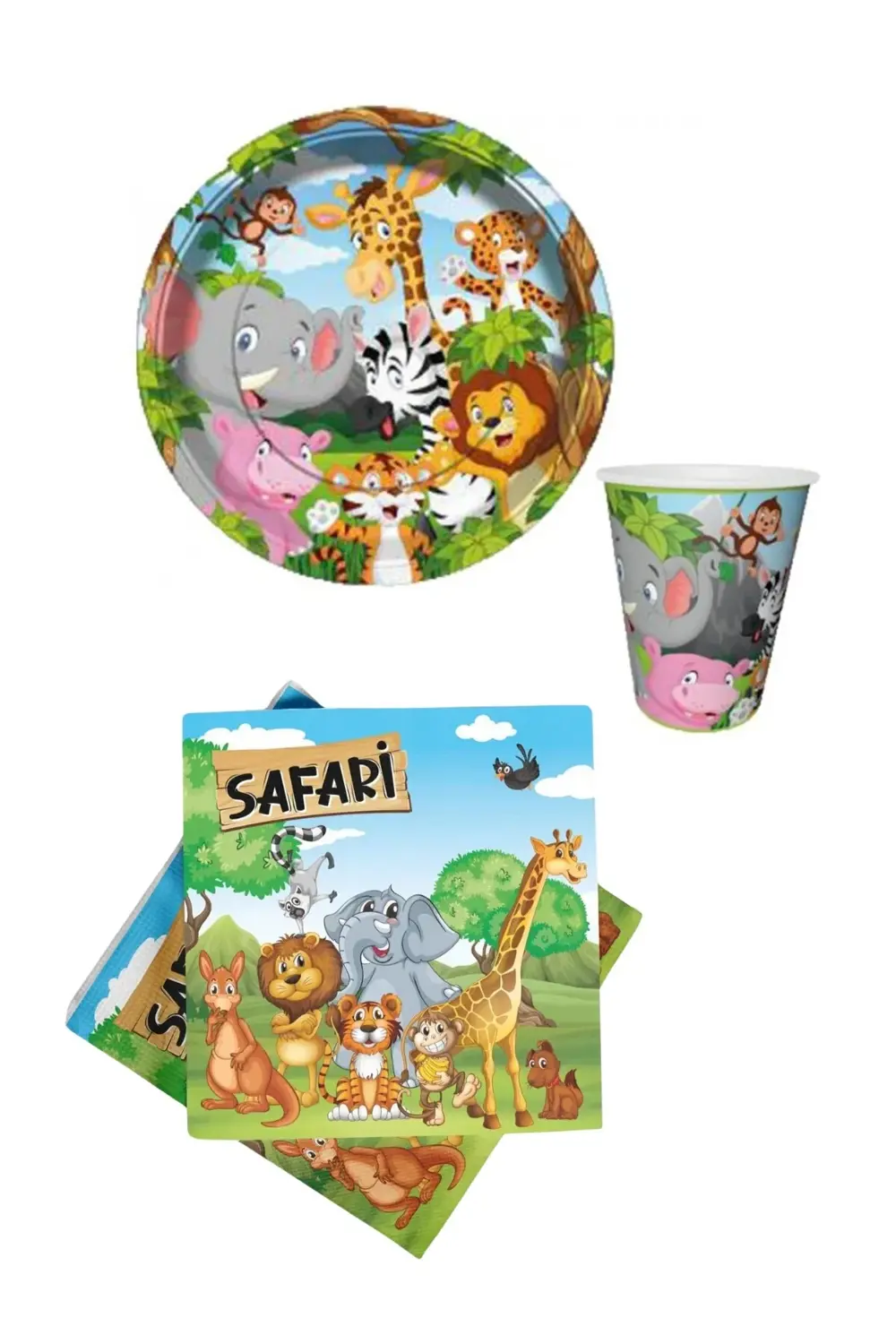 Safari Doğum Günü Konsept Tabak - Bardak - Peçete Takımı 8 Kişili