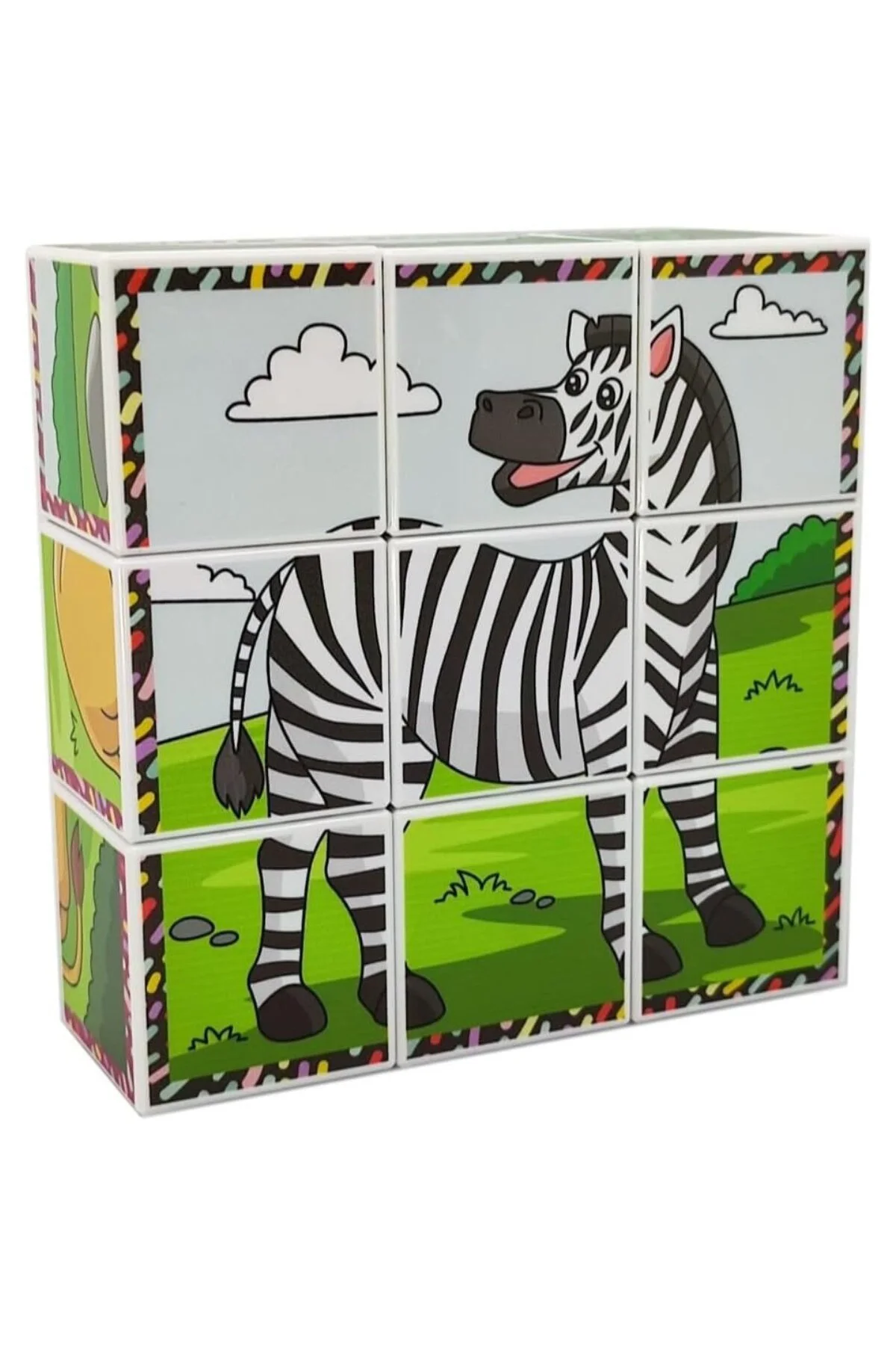 Safari Hayvanları 3D Manyetik Puzzle (9 Mıknatıslı Küp 6 Yapboz)