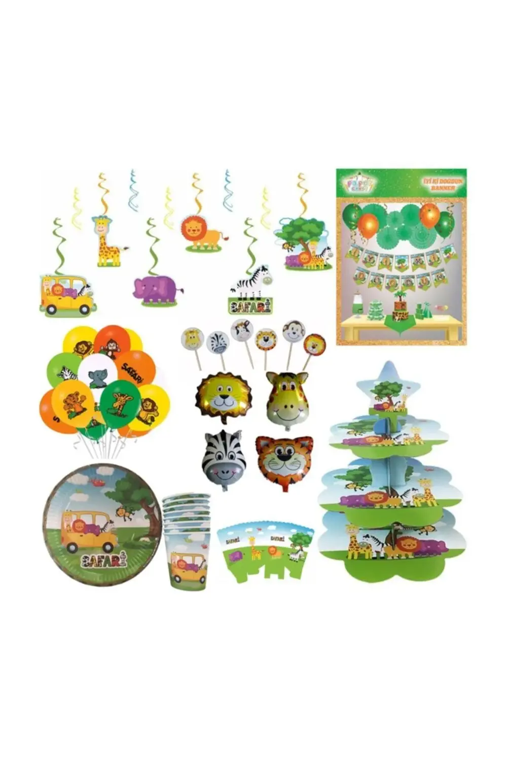 Parti Kırtasiye Safari Partisi Doğum Günü Seti 8 Kişilik