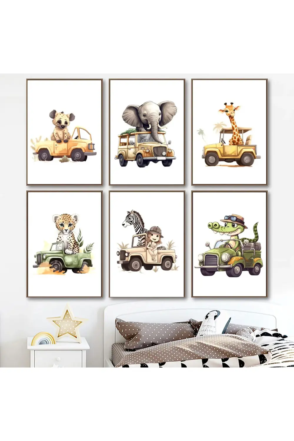 Safari Temalı 6’lı Çerçeve Görünümlü Modern MDF Tablo Seti –Bebek