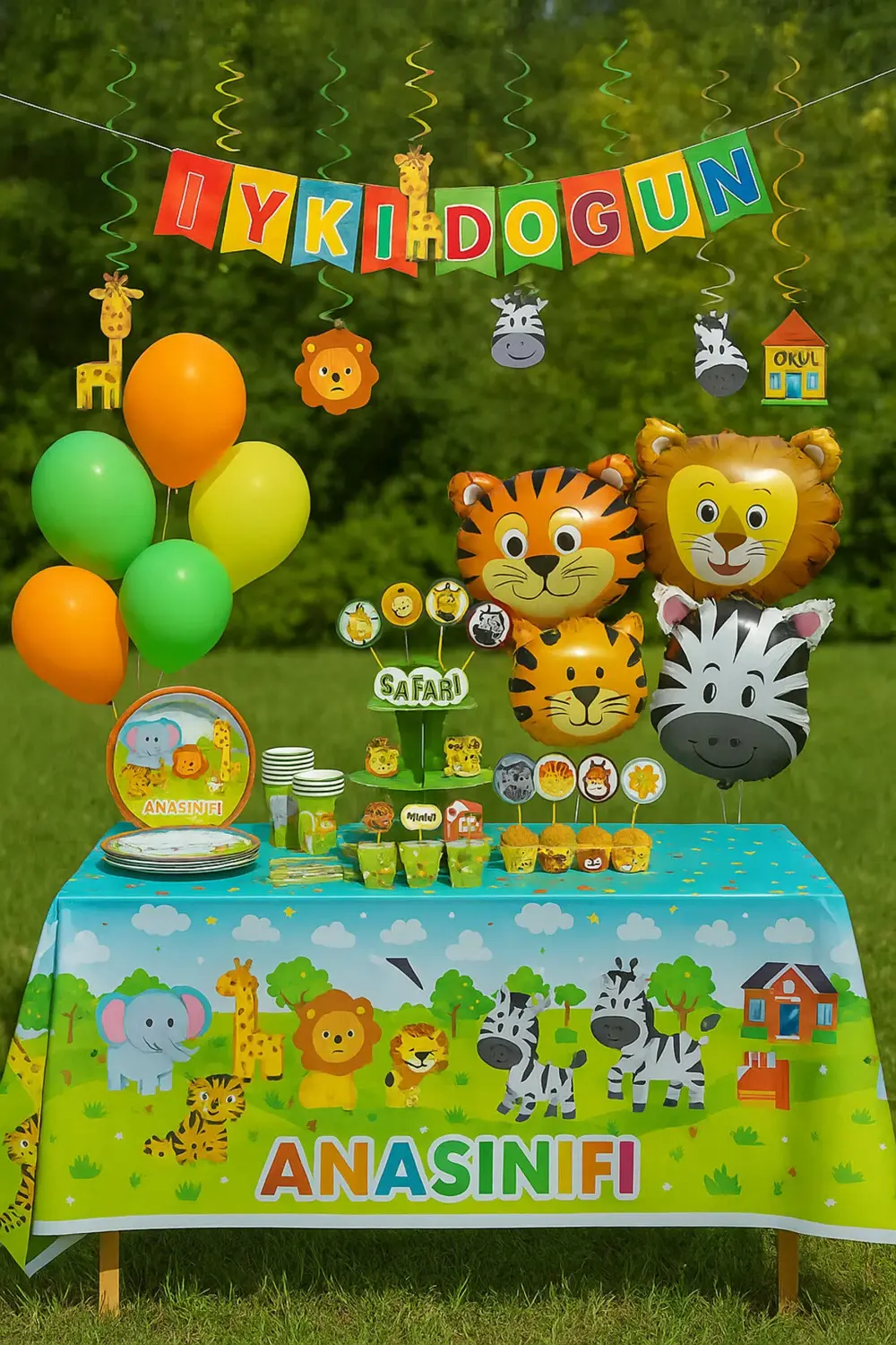 Parti Kırtasiye Safari Temalı Doğum Günü Parti Seti 40 Kişilik - Hayvan Figürlü S