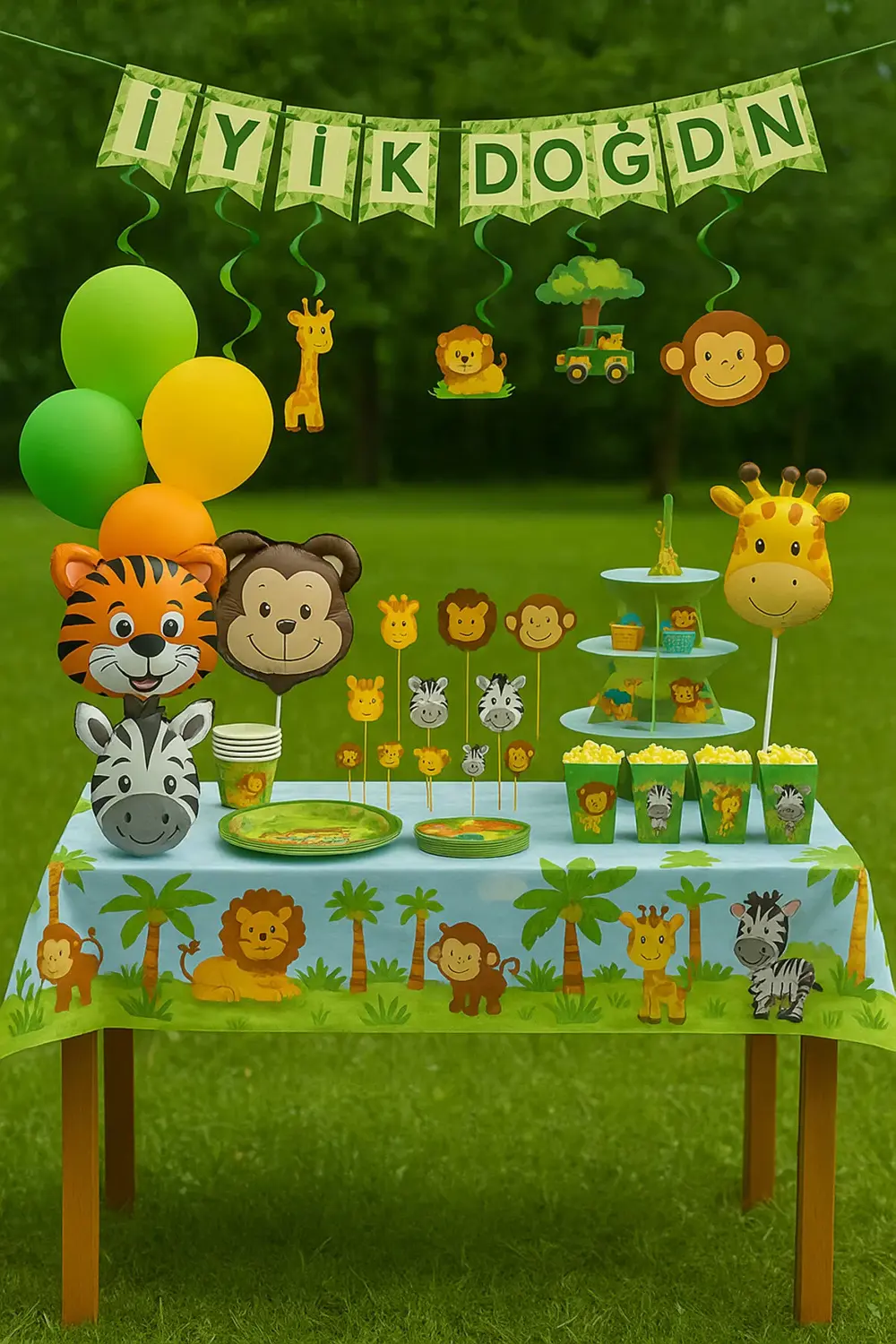 Parti Kırtasiye Safari Temalı Doğum Günü Parti Seti 40 Kişilik - Hayvan Figürlü S