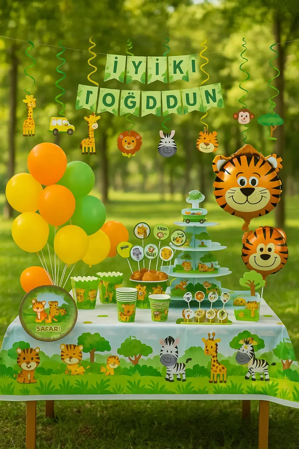 Parti Kırtasiye Safari Temalı Doğum Günü Parti Seti 40 Kişilik - Hayvan Figürlü S