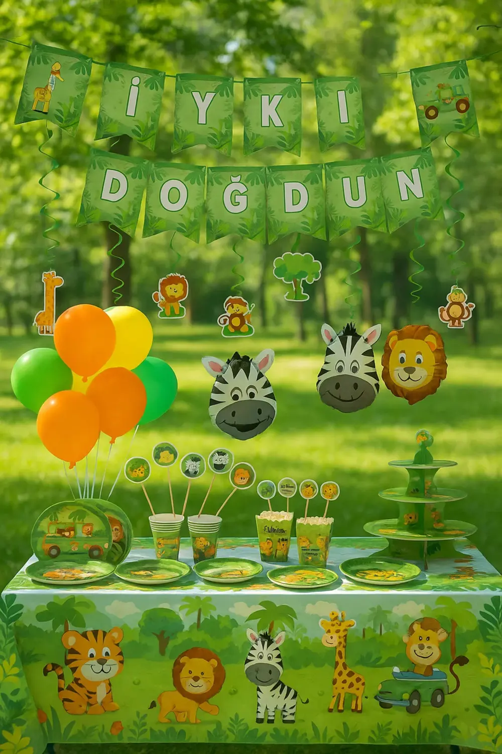 Parti Kırtasiye Safari Temalı Doğum Günü Parti Seti 40 Kişilik - Hayvan Figürlü S