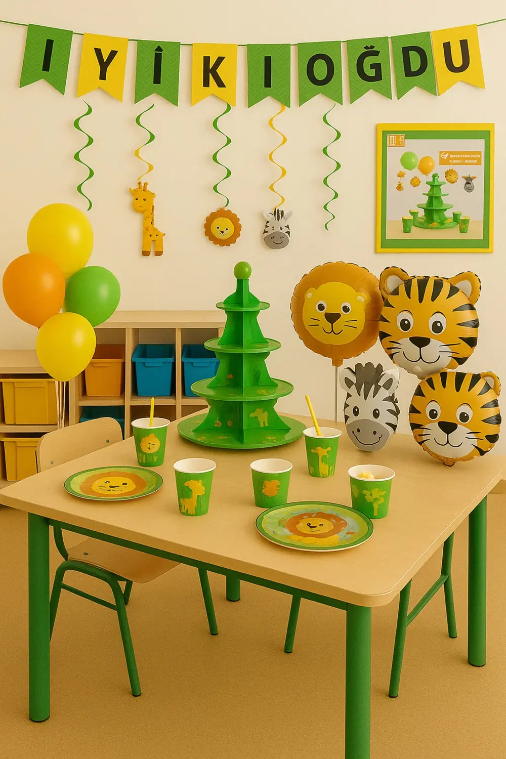 Parti Kırtasiye Safari Temalı Doğum Günü Parti Seti 40 Kişilik - Hayvan Figürlü S