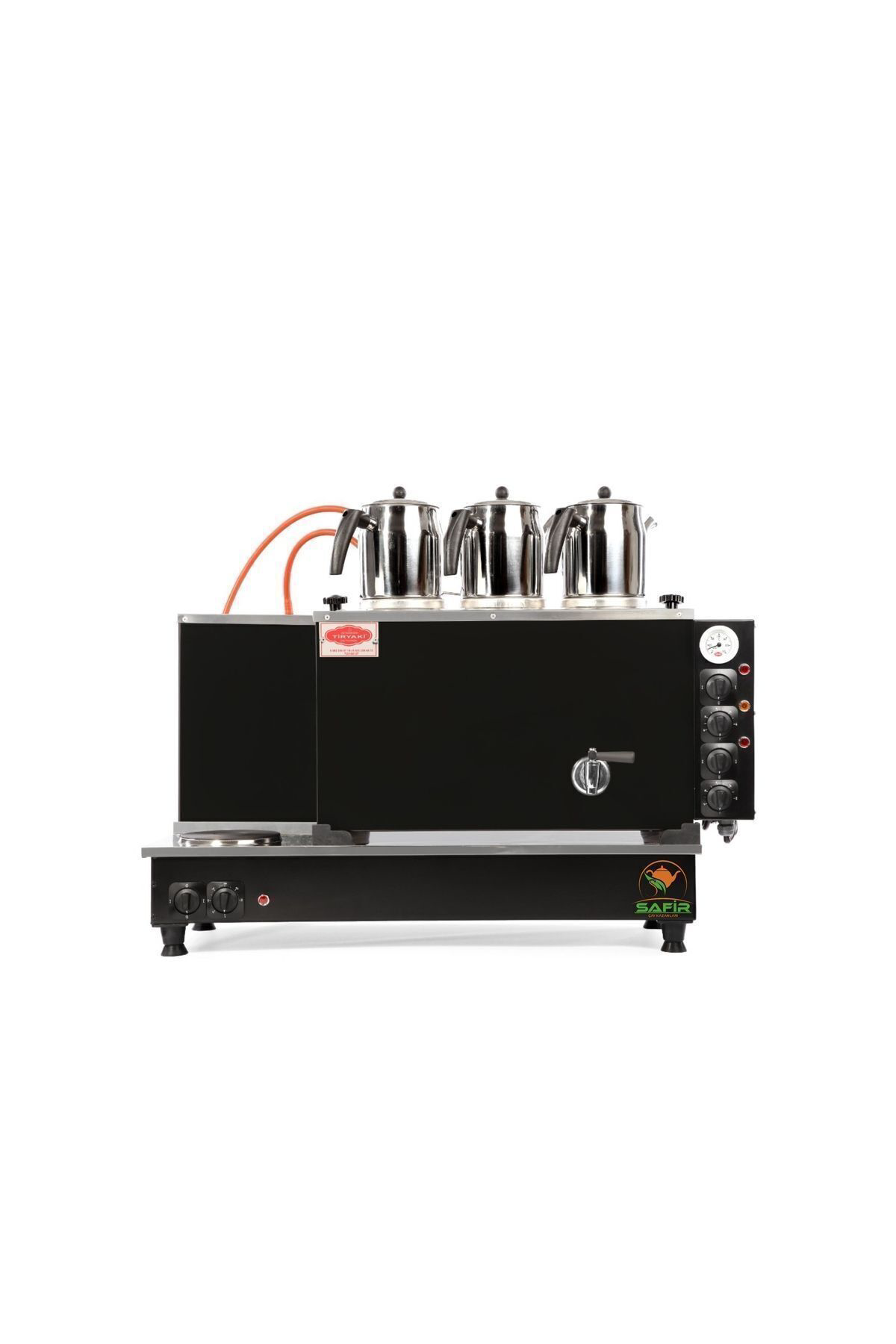 Tiryaki Safir 3 Demlikli Tam Otomatik Siyah Boyalı Tüplü Çay Kazanı Ocağı