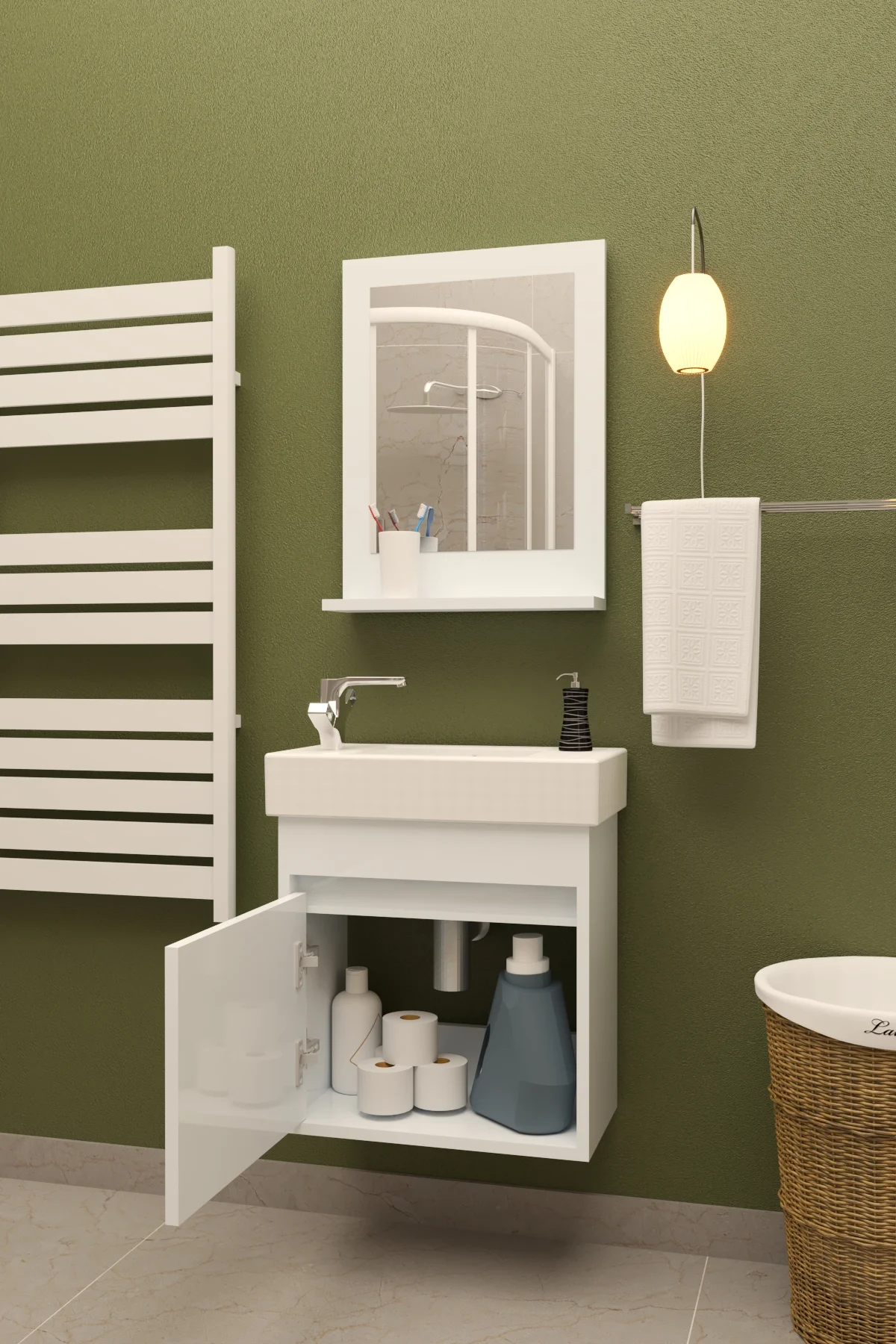 Safir Aynalı Lavabolu Dolap Alt-Üst