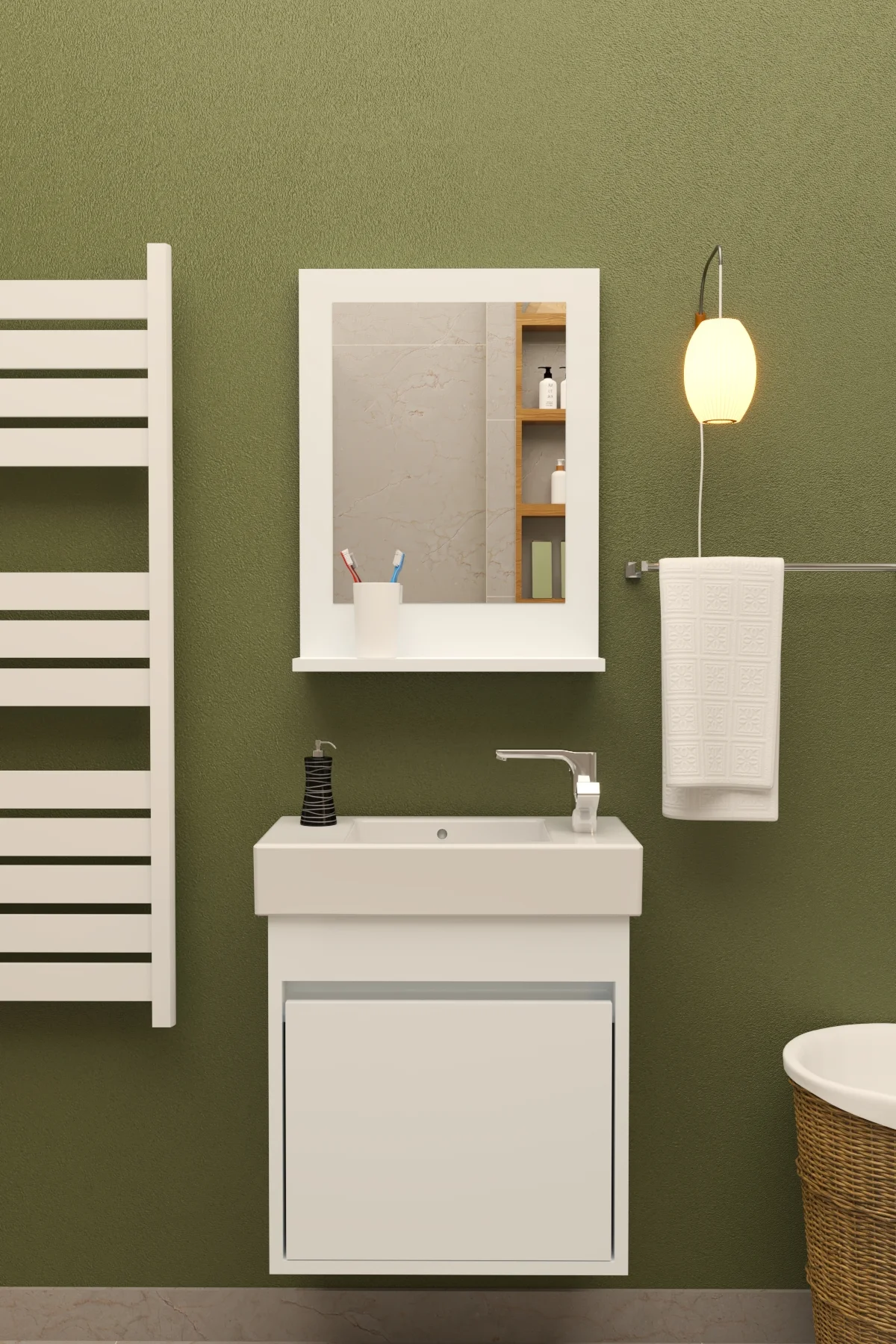 Safir Aynalı Lavabolu Dolap Alt-Üst