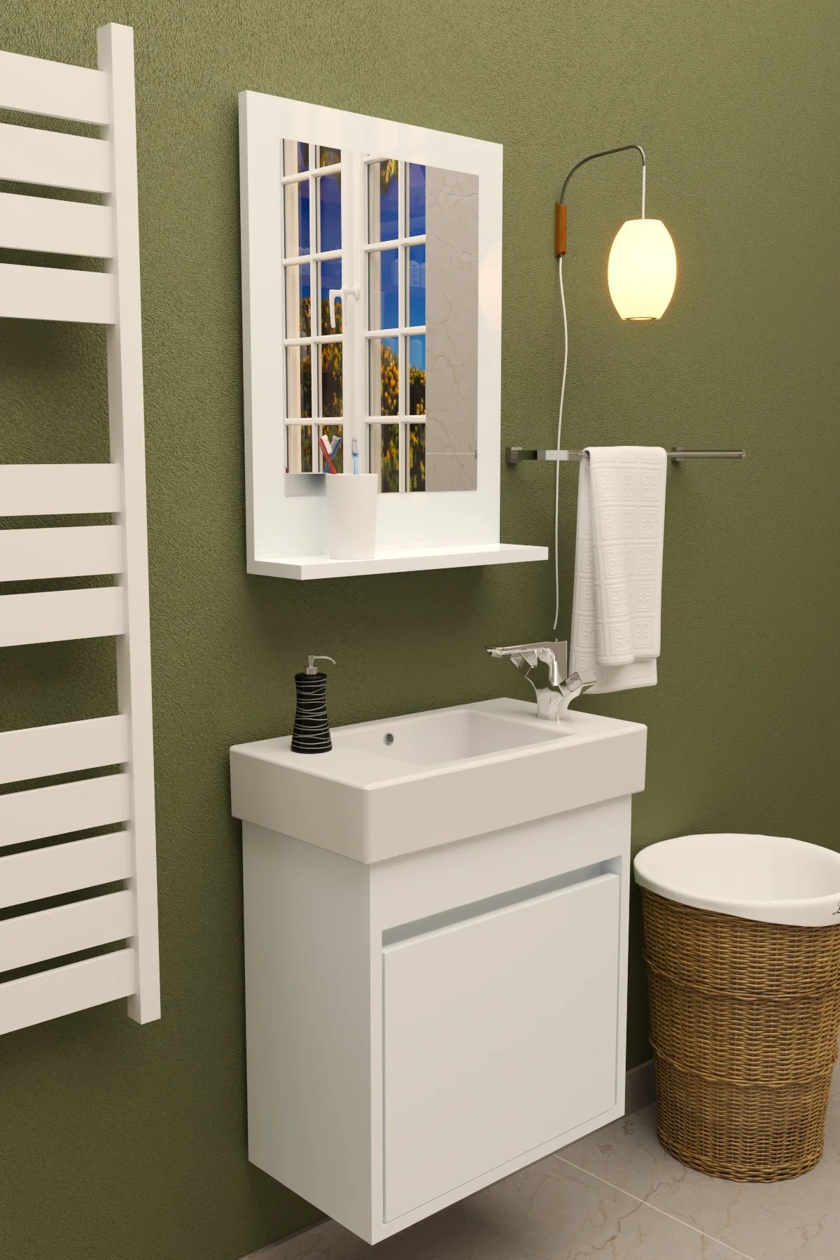 Safir Aynalı Lavabolu Dolap Alt-Üst