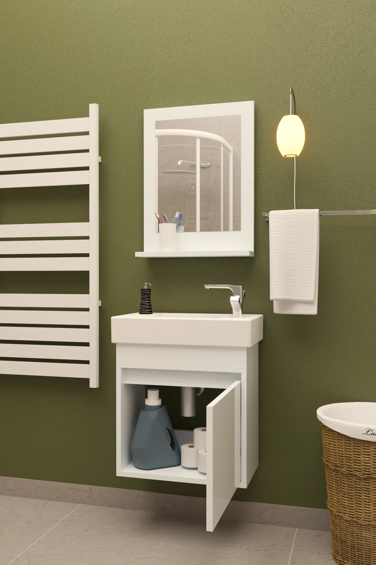 Safir Aynalı Lavabolu Dolap Alt-Üst