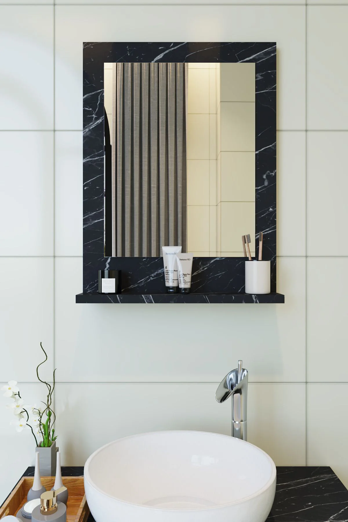 Safir Banyo Aynası Dresuar 45x60 Mermer Raflı Banyo Aynası