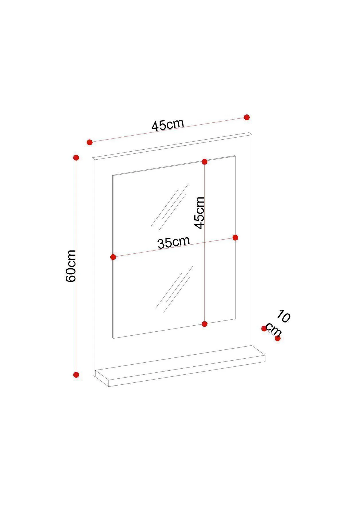 Safir Banyo Aynası, Dresuar,60x45 Beyaz Raflı Banyo Aynası