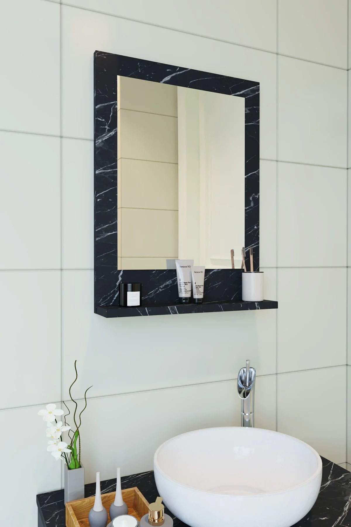 Safir Banyo Aynası Dresuar 45x60 Mermer Raflı Banyo Aynası