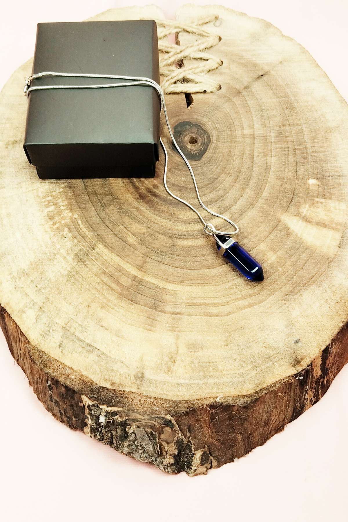 Just Cheap Store Safir Doğal Taşı Zincirli El Yapımı Tasarımlı Kolye Uç: 3,5 Cm Zi