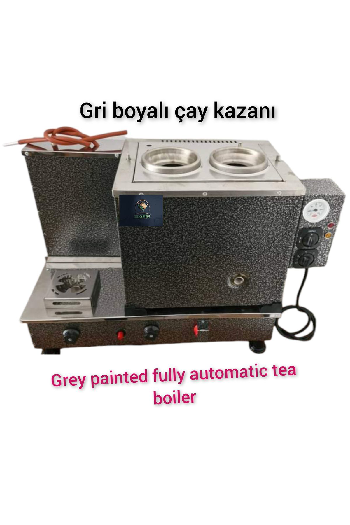 Safir Gri Boyalı Tam Otomatik Çay Kazanı Doğalgazlı CE GZMER ONAY