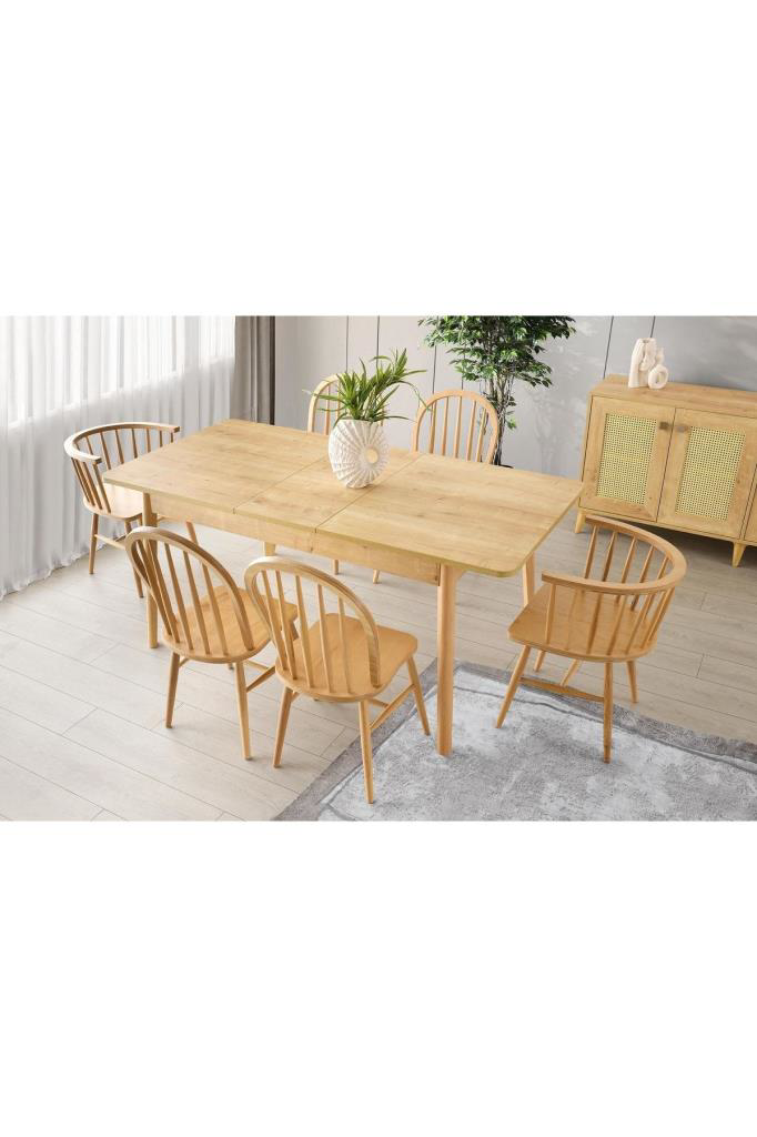 Safir Meşe Salon Yemek Masa 6 Adet Sandalye Takımı 90*145