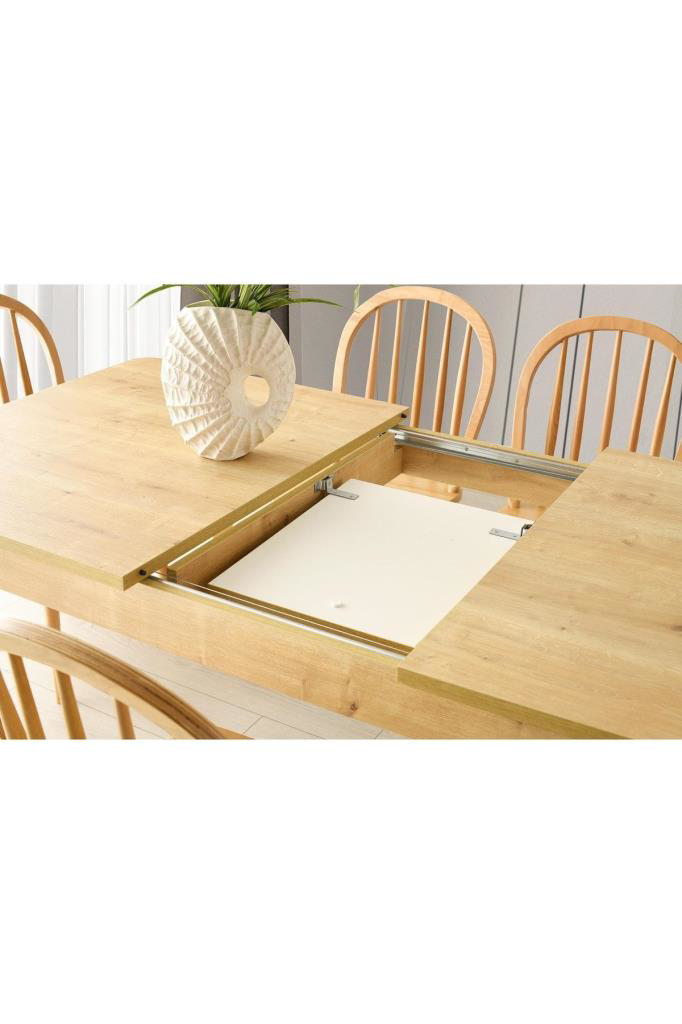 Safir Meşe Salon Yemek Masa 6 Adet Sandalye Takımı 90*145