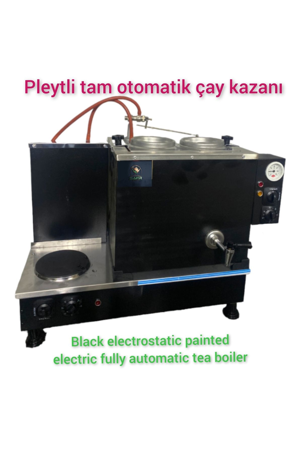 Safir Siyah Boyalı 2 li Çay Kazanı Sadece Elektrikli Pleytli Çay 
