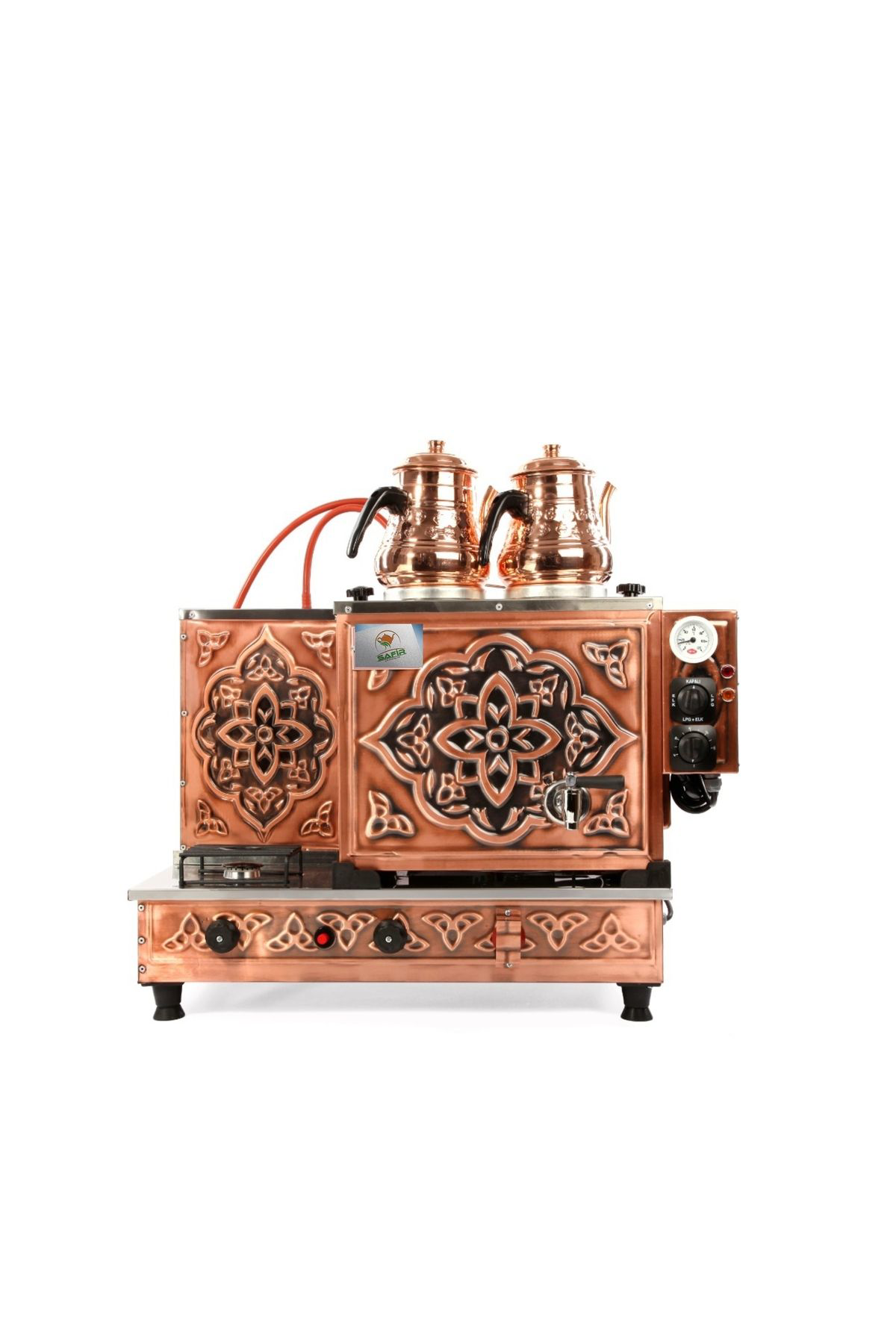 Safir Çay Kazanlari Safirim 2 Demlikli Bakır Çay Kazanı Elektrik Doğalgazlı Çay Makin