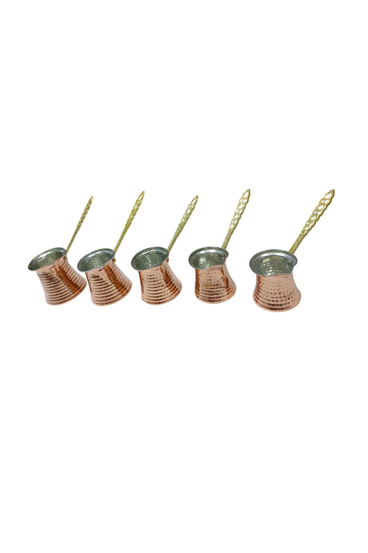 Safir Çay Kazanlari Safirim Beşli  Bakır Türk Kahvesi Cezve Seti 5Li Set, Bakır Beşli