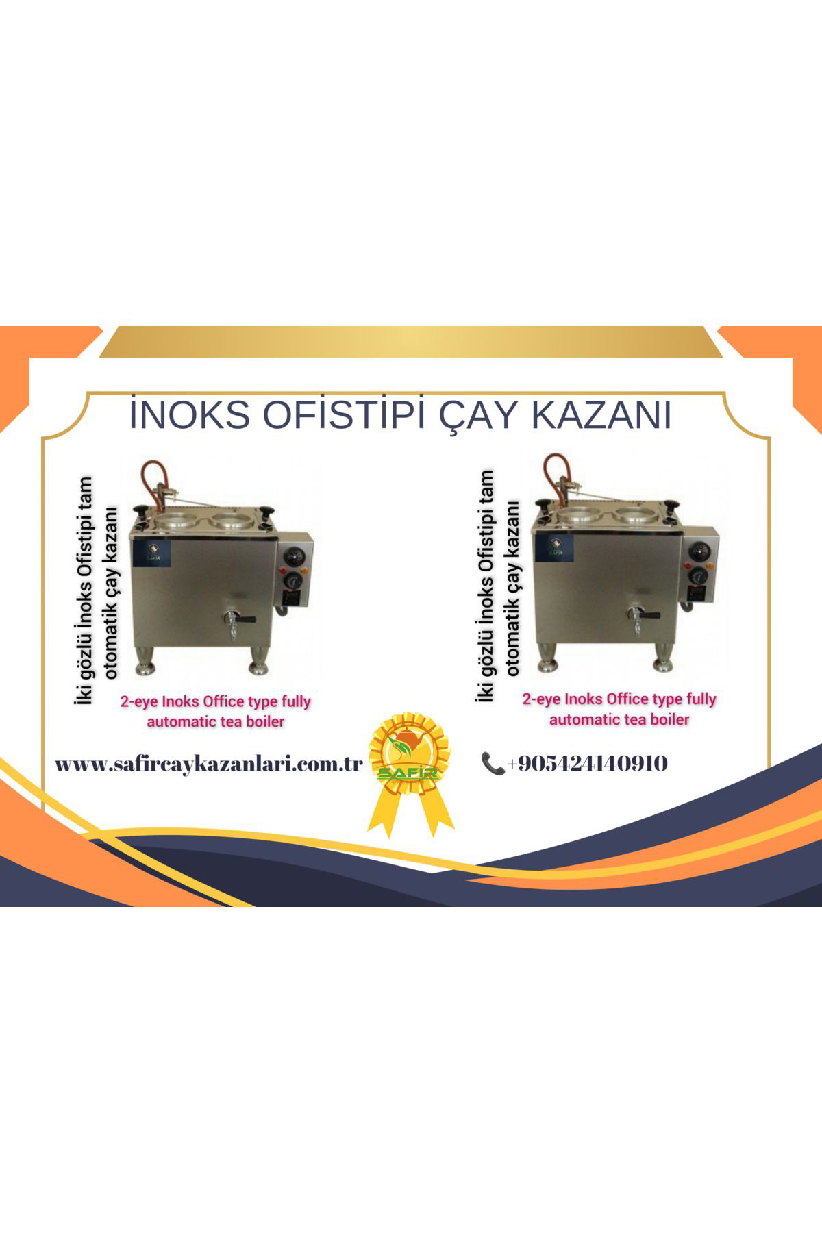 Safirim İnoks Bürotipi Çay Kazanı 2 Gözlü İnoks Sadece Elektrik O