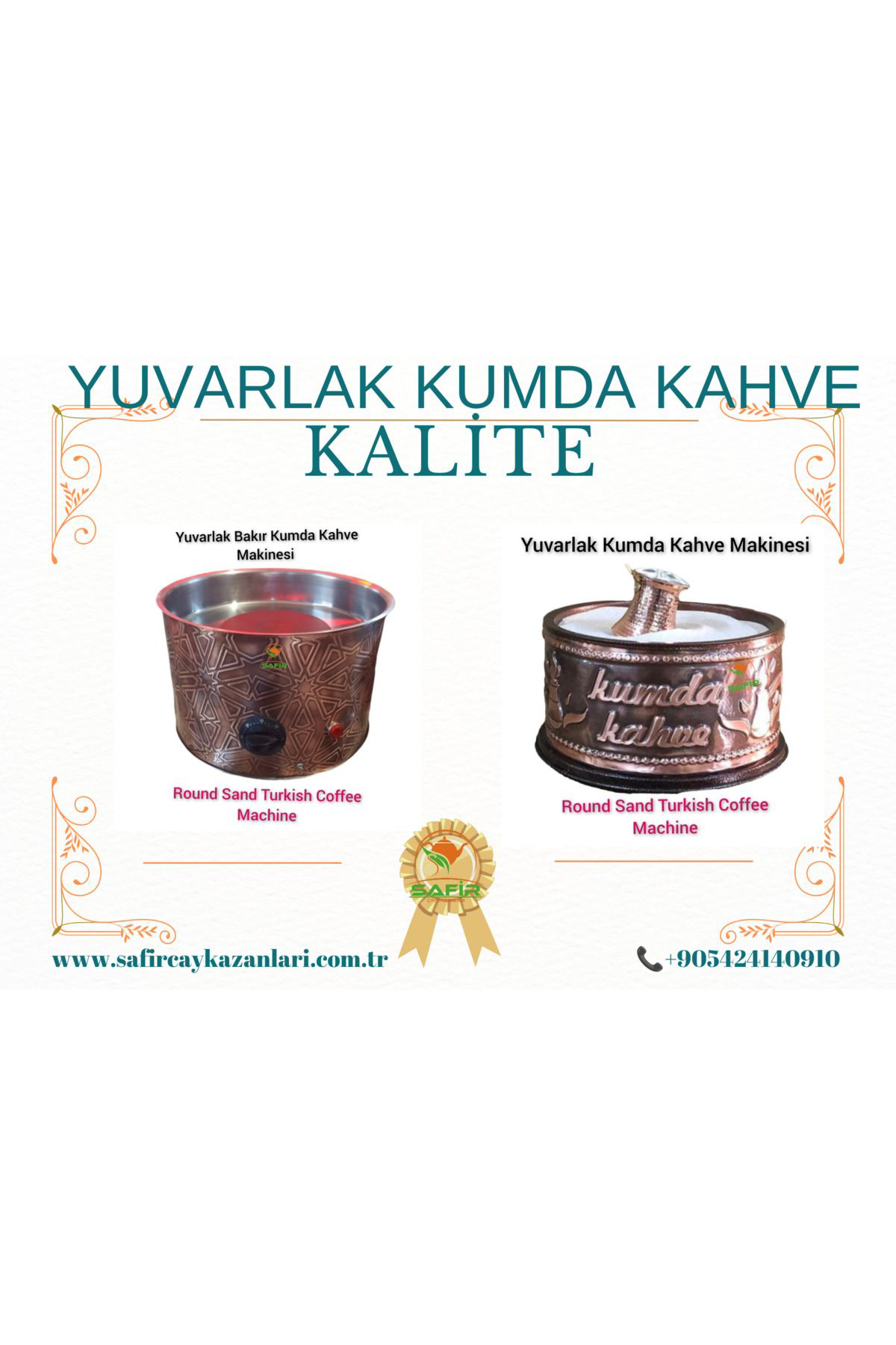 Safir Çay Kazanlari Safirim Kumda Kahve Cihazı Yuvarlak Model Bakır Kumda Kahve Stand