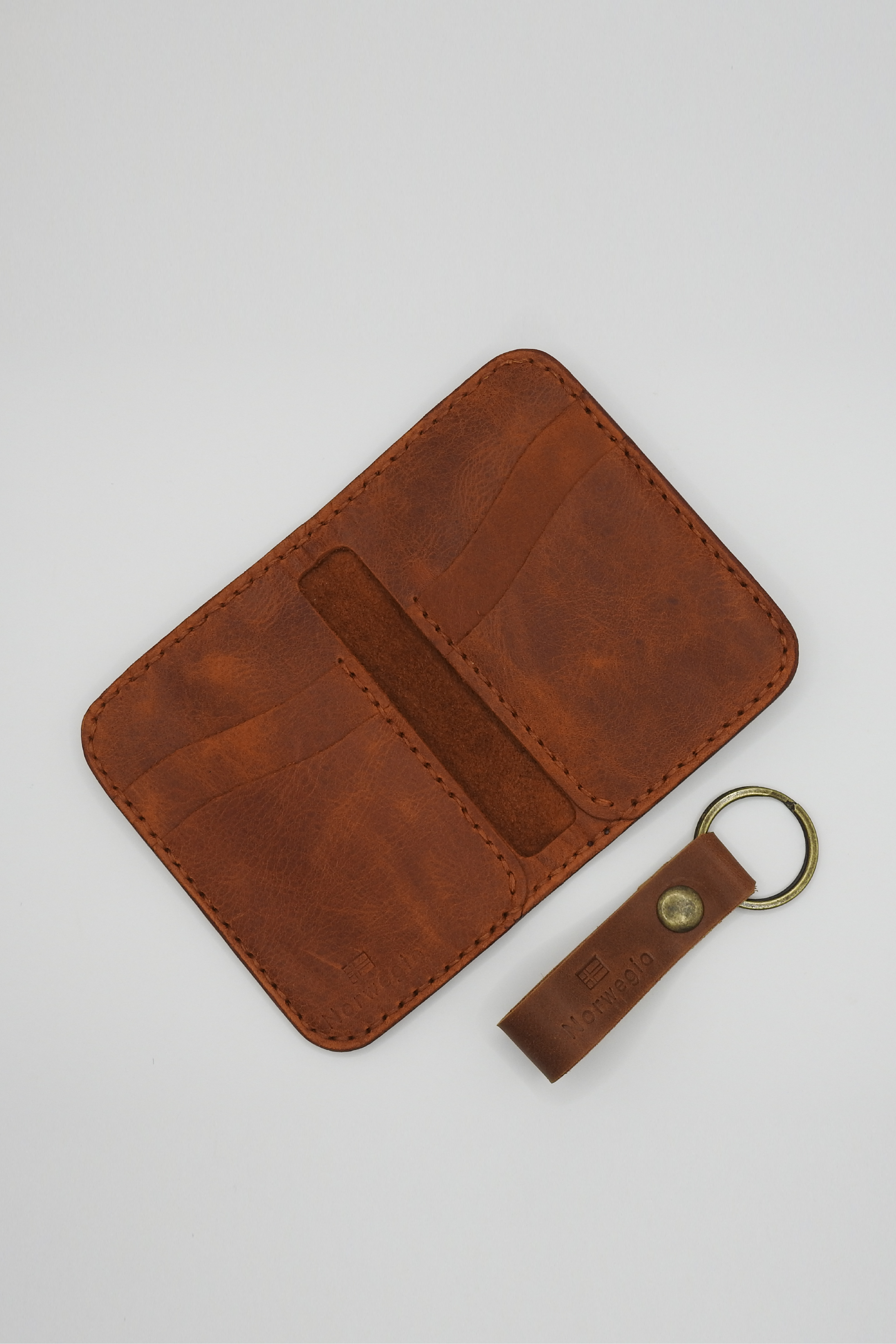 Norwegia Saga Kartlık Cüzdan %100 Hakiki Deri El Yapımı - Taba