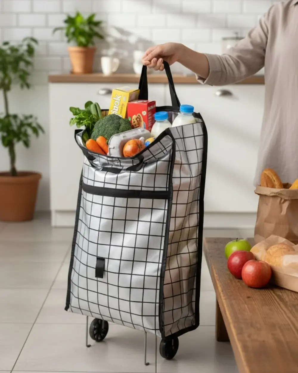 Sağlam Gövdeli Sessiz Tekerlekli Pazar ve Market Çantası