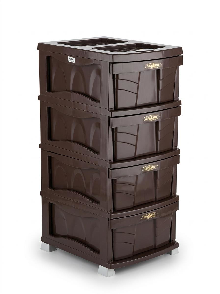 Sağlam Plastik Elegant Düz Komidin (4 Çekmeceli Sebzelik) Kahvere