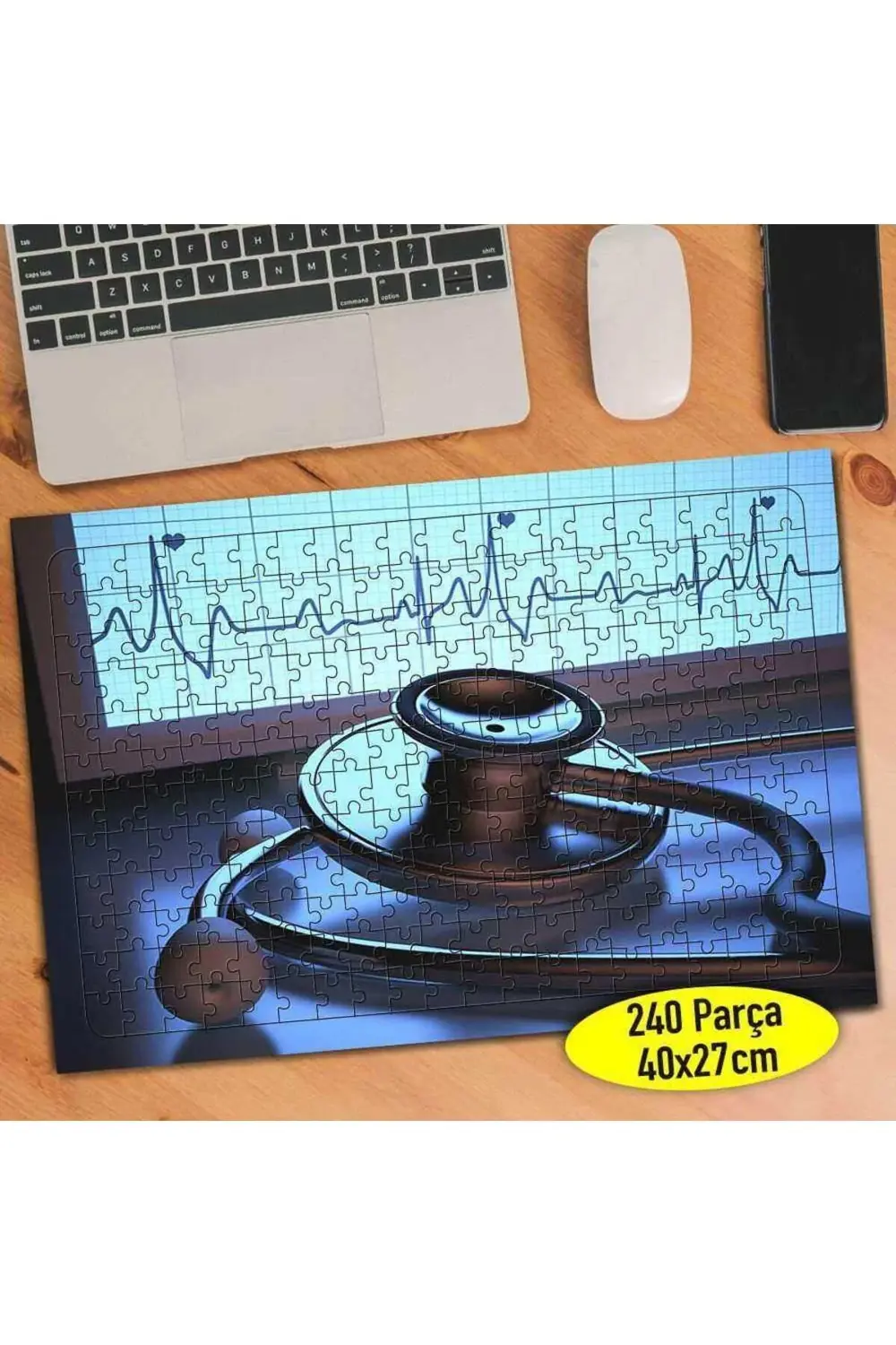 Sağlık Sektörü Kalp Grafiği Steteskop 240 Parça Puzzle Yapboz-84