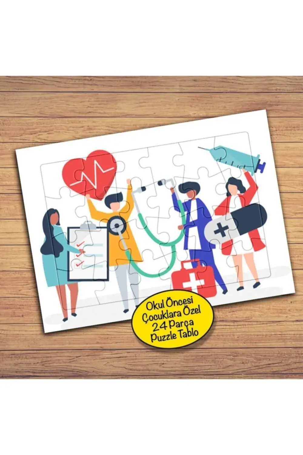 Sağlıkçı Personeller 24 Parça Çocuklara Özel Yapboz Tablo-43071