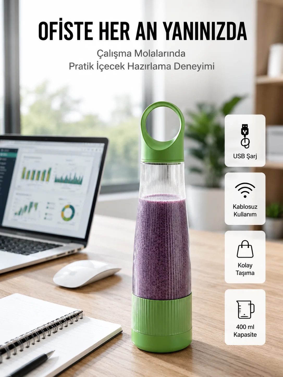 Sağlıklı İçecekler İçin Kompakt USB Şarjlı Blender