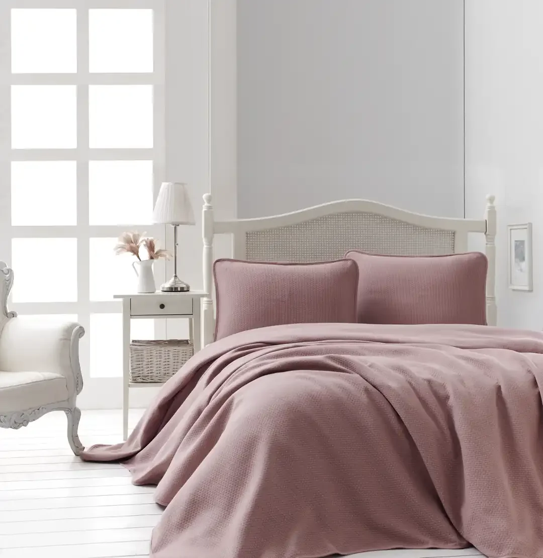 Şaheser Home Collection Jakarlı Yatak Örtüsü Seti Liv Pudra
