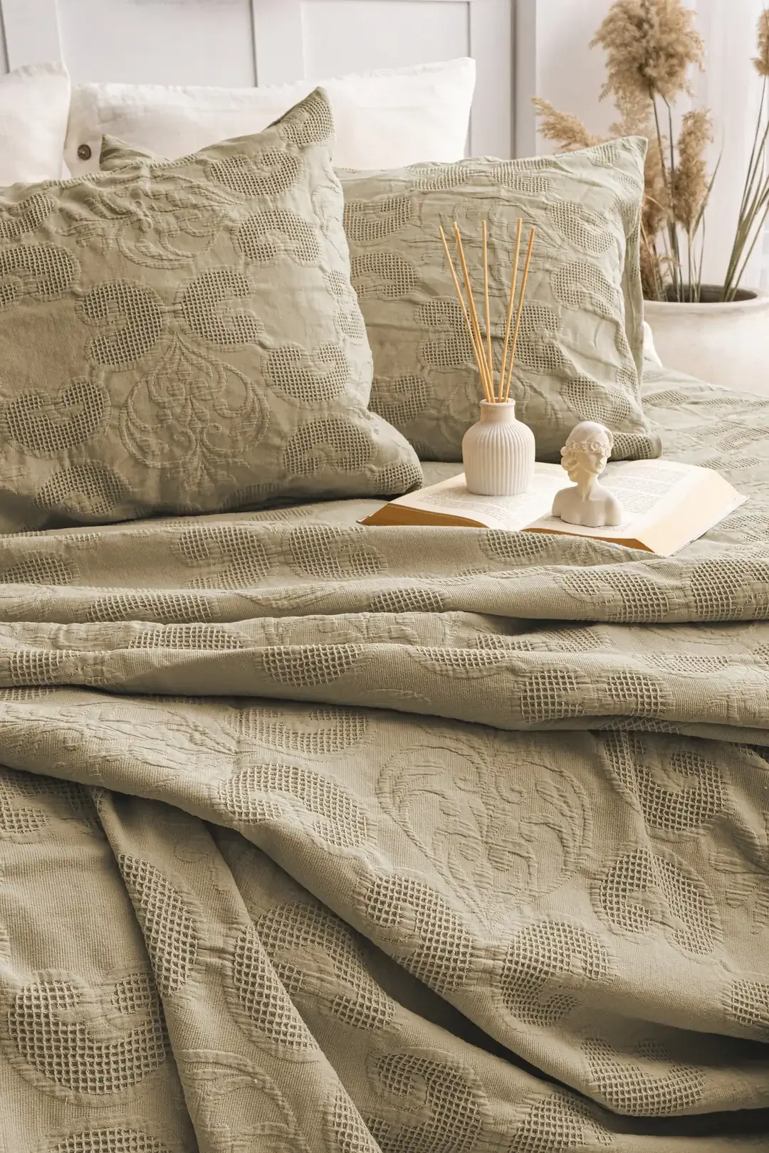 Şaheser Home Collection Yatak Örtüsü Çift Kişilik İt Haki