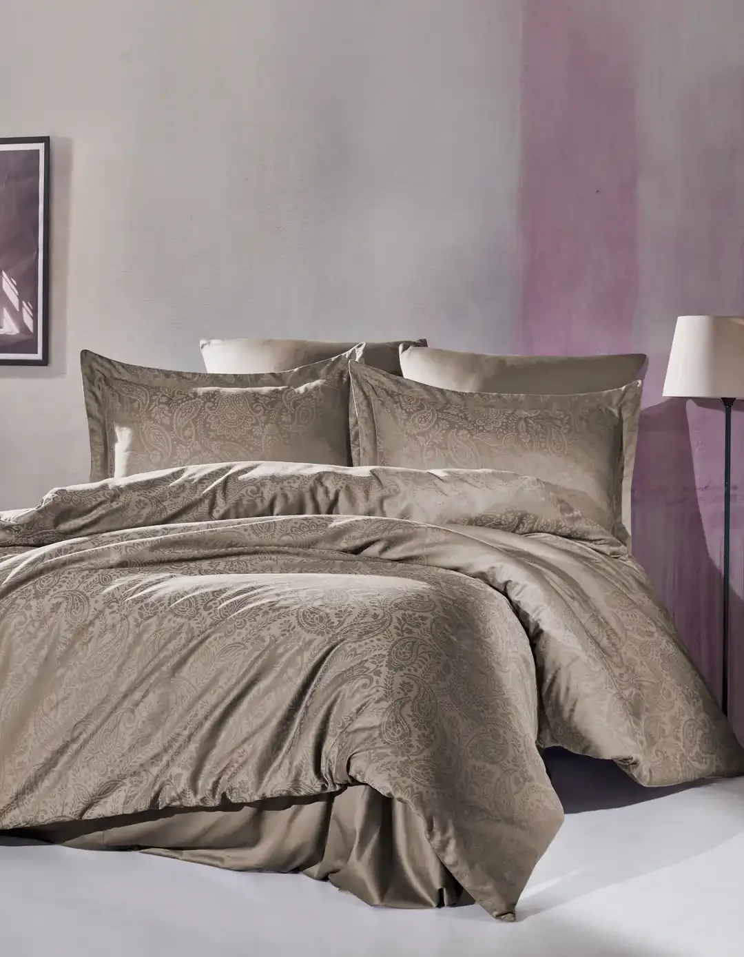 Şaheser Home Collection Jakarlı Saten Çift Kişilik Nev Takımı Lucio Vizon