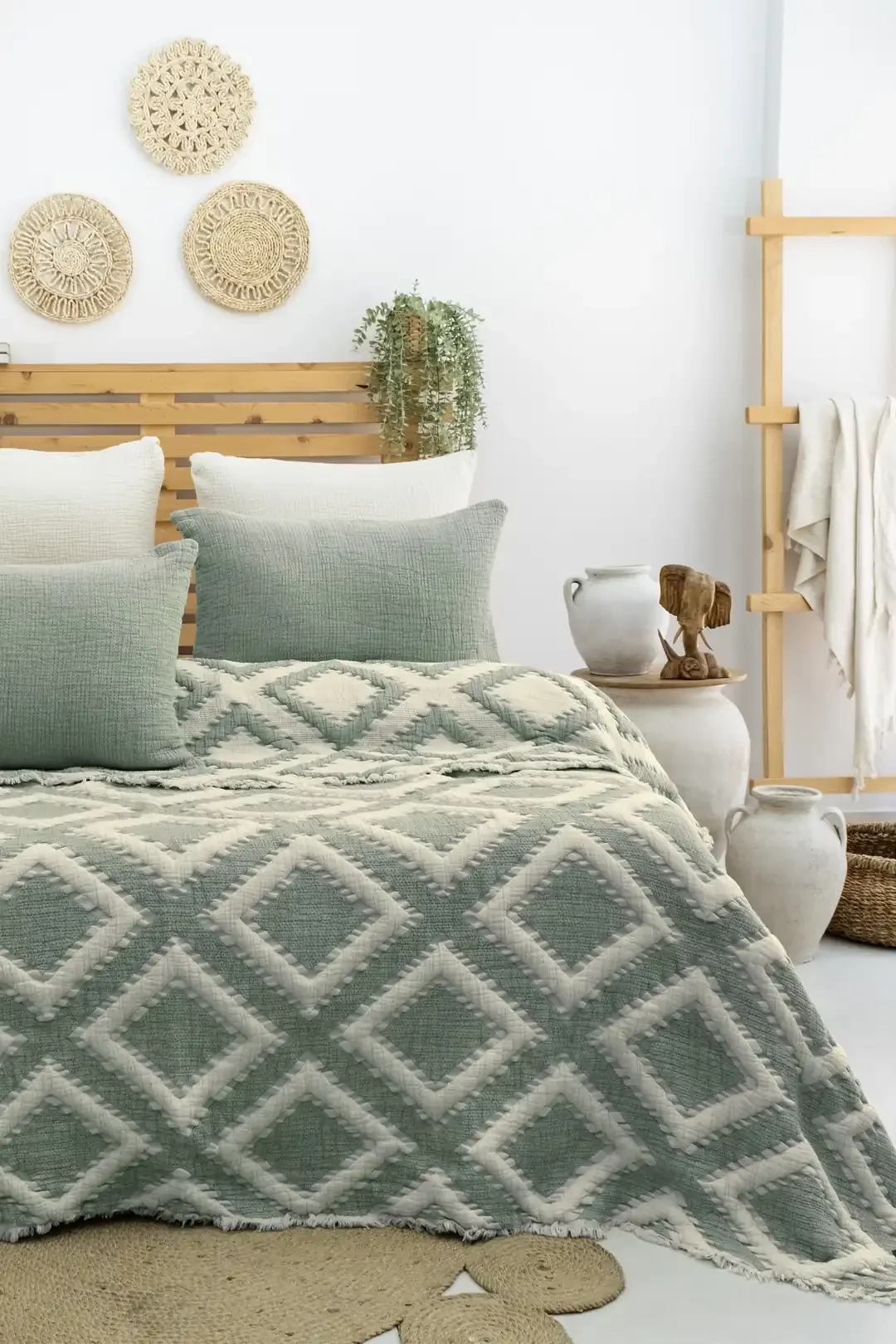 Şaheser Home Collection  Müslin Yatak Örtüsü Seti Çift Kişilik Sonia Yeşil