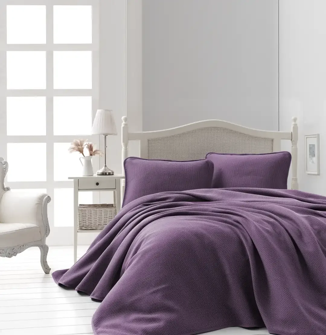Şaheser Home Collection Jakarlı Yatak Örtüsü Seti Liv Mürdüm