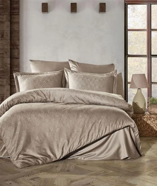 Şaheser Home Collection Jakarlı Saten Çift Kişilik Nev Takımı Harley Vizon