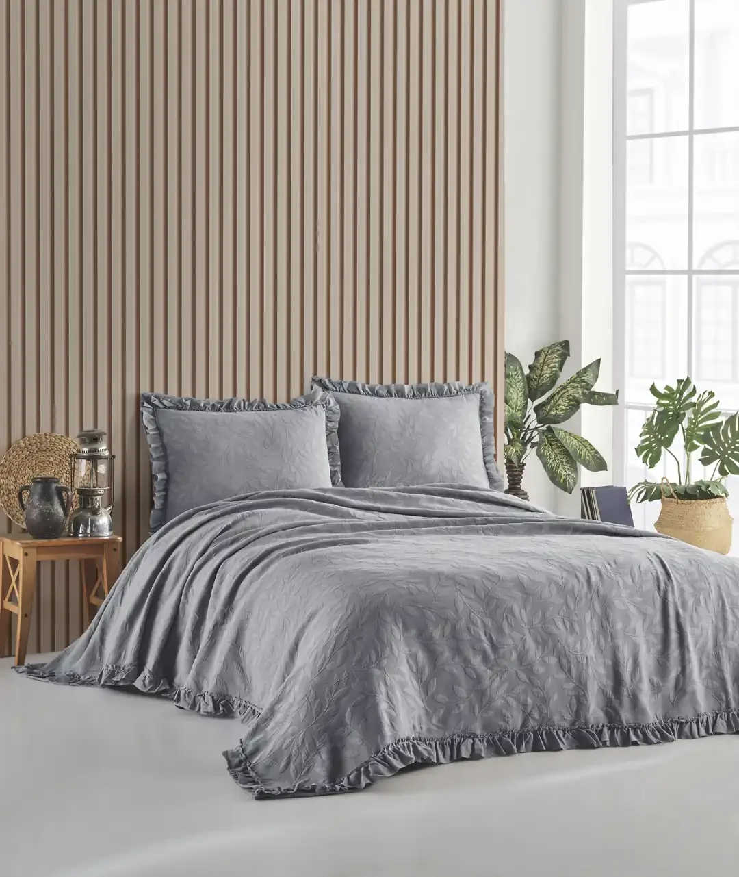 Şaheser Home Collection Yatak Örtüsü Çift Kişilik İlda Gri