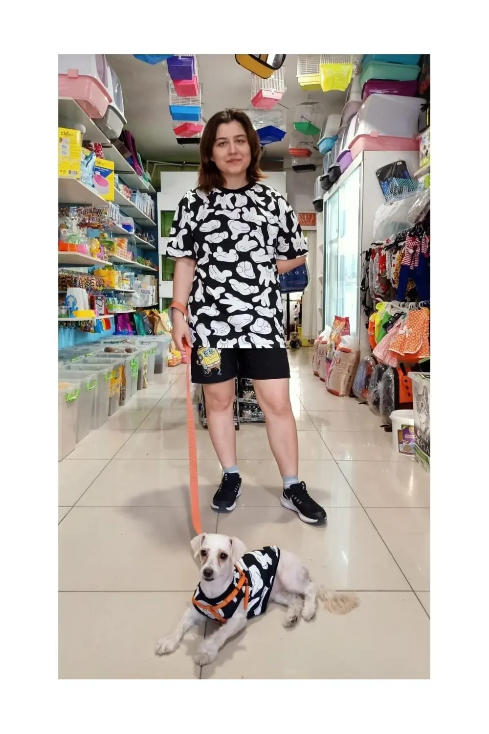 Sahibi ile Uyumlu Aile Kombini El Desenli Kedi Köpek Kıyafeti Elb