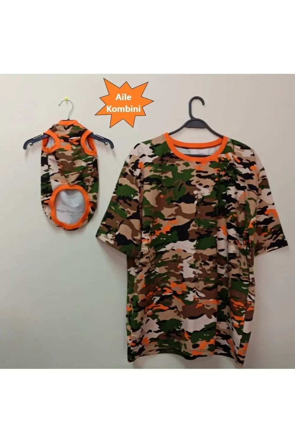 Sahibi ile Uyumlu Aile Kombini Kamuflaj Desenli Kedi Köpek Kıyafe