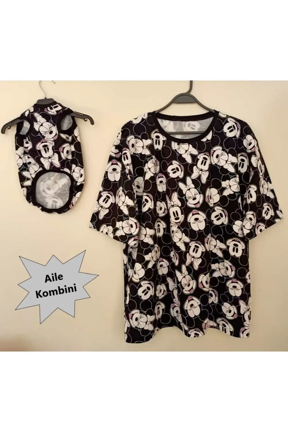Sahibi ile Uyumlu Aile Kombini Minnie Mouse Desenli Kedi Köpek Kı