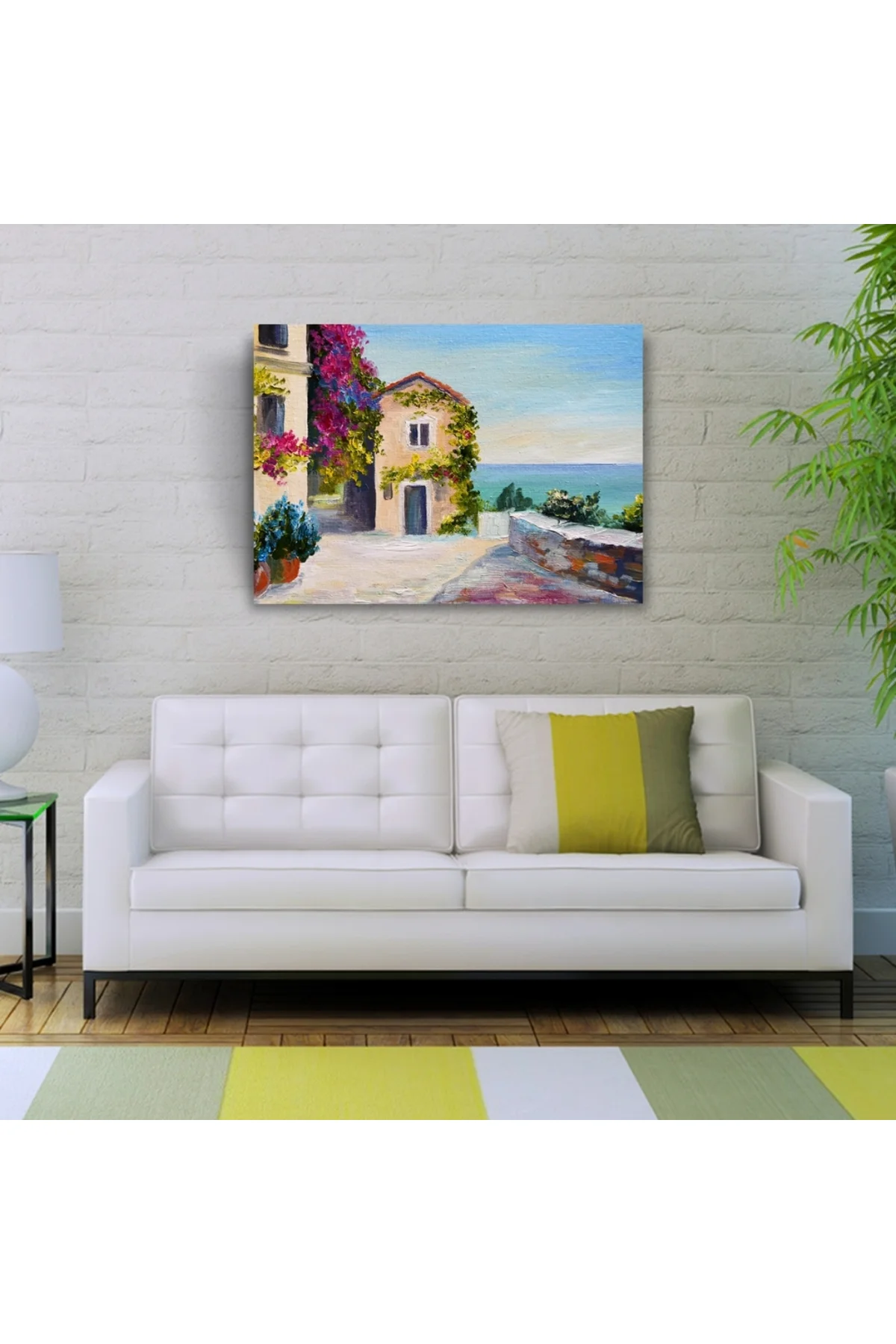 Sahildeki Sarmaşıklı Ev Yağlıboya Kanvas Tablo 50 x 70