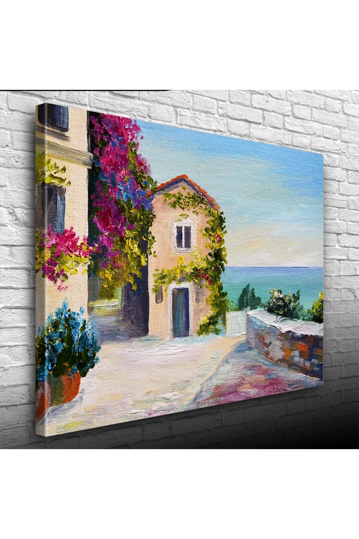 Sahildeki Sarmaşıklı Ev Yağlıboya Kanvas Tablo 50 x 70