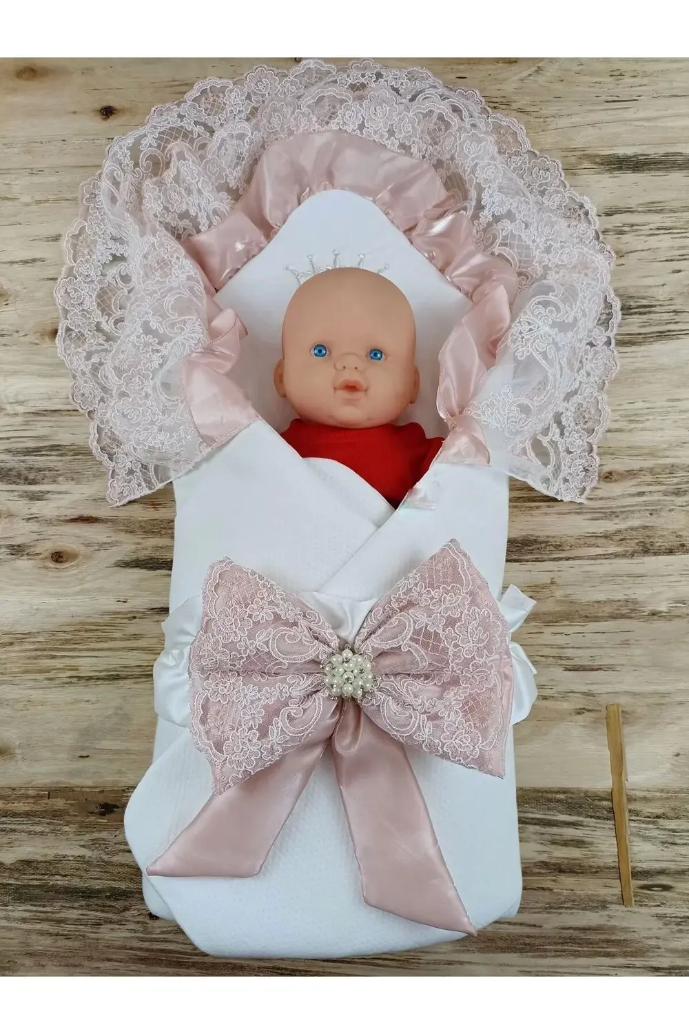 Sahra Taç Nakışlı İnci Ve Dantel Fiyonklu Çift Dantel Duvaklı Tri