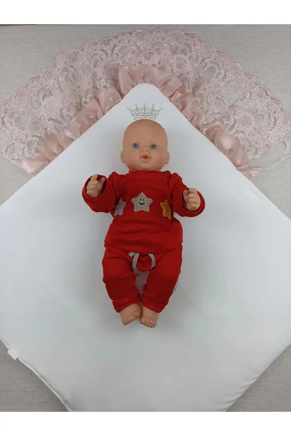 Sahra Taç Nakışlı İnci Ve Dantel Fiyonklu Çift Dantel Duvaklı Tri