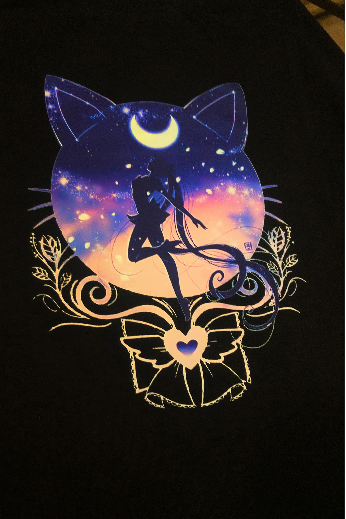 Sailor Moon Baskılı, %100 Pamuk, Siyah, Oversize T-shirt