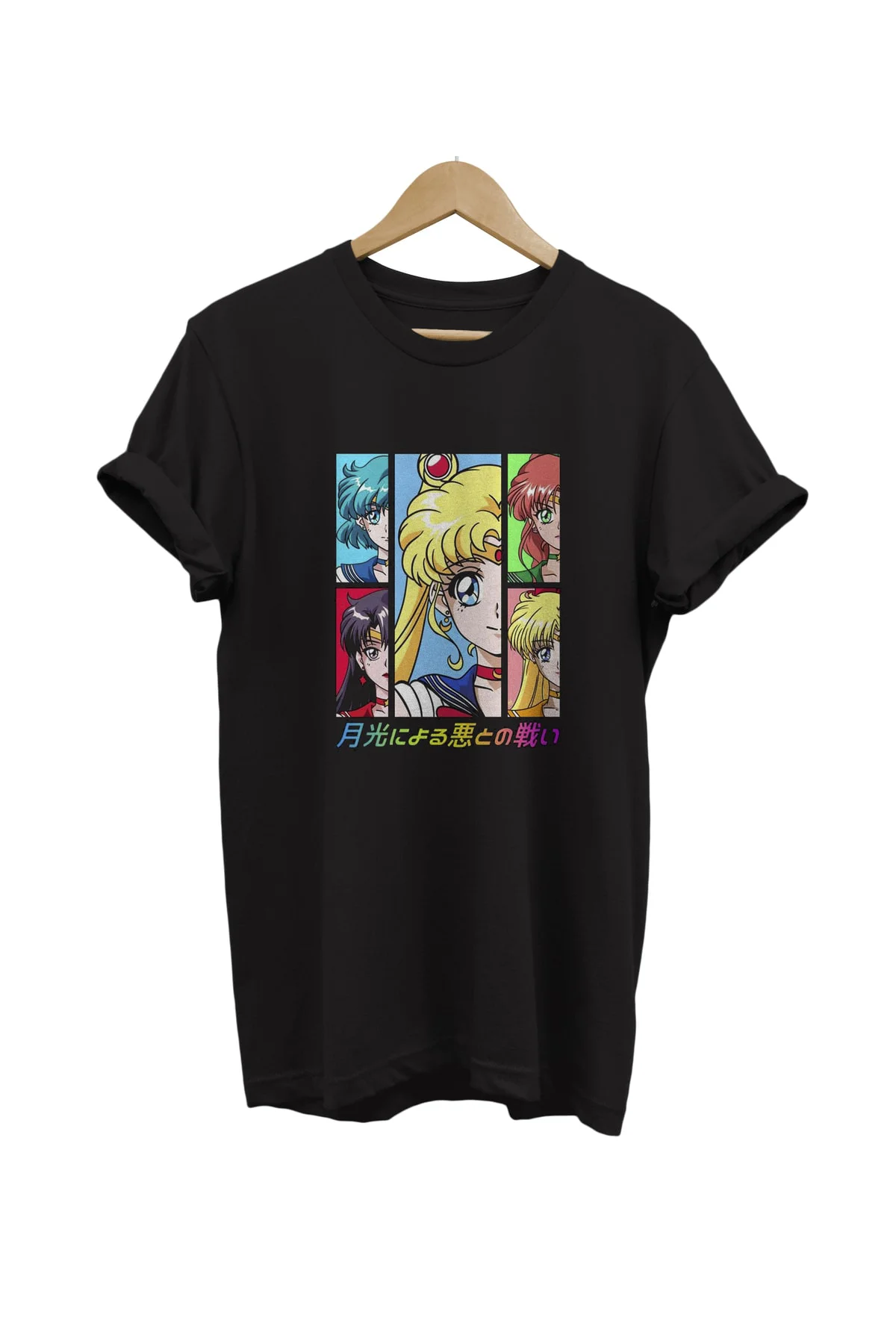 Sailor Moon Baskılı %100 Pamuk Basic T-shirt Normal Beden Tişört