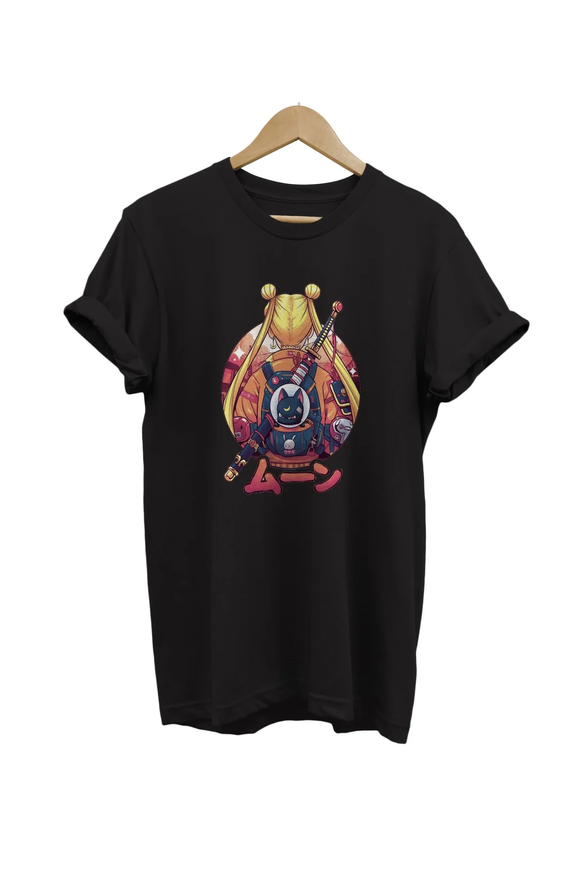 Sailor Moon Baskılı %100 Pamuk Basic T-shirt Normal Beden Tişört